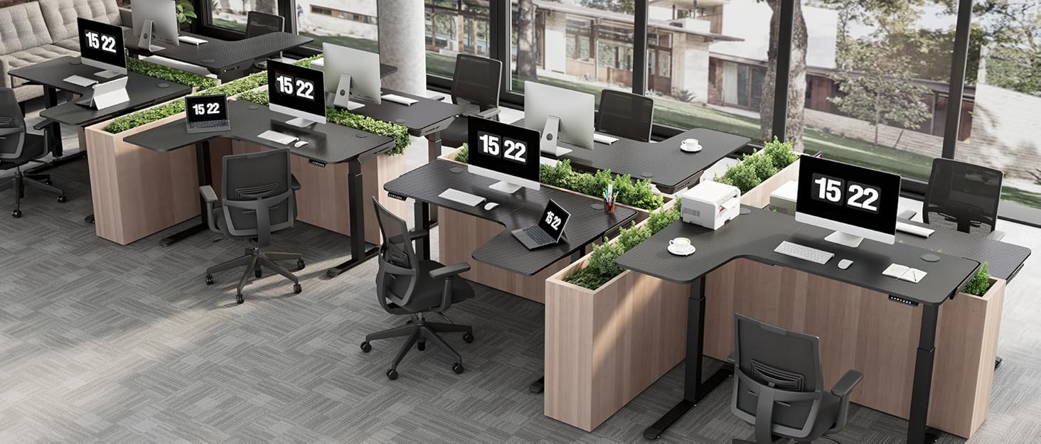 L shaped standing desk electric height adjustable computer gaming table home office workstation