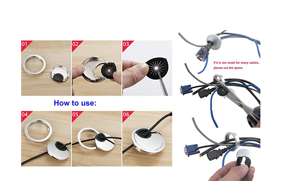 Hejo 10PCS Desk Grommet, Table Cable Grommet 60mm With Hole Saw, Round Cord Cable Hole Cover