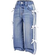 WDIRARA Toddler Girl's Cute Bow High Waisted Baggy Jeans Y2k Wide Leg Denim Pants