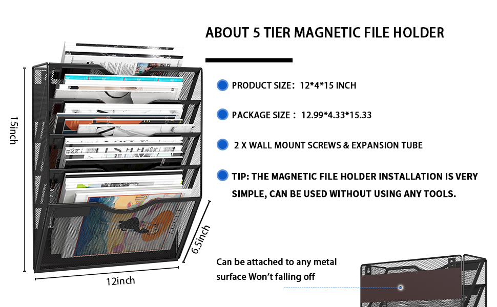 Amazon.com : LQPAFZ 5-Tier Magnetic File Holder, No Drilling ...