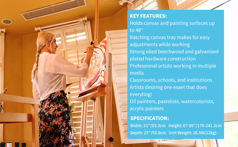 MEEDEN Studio Art Easel with Storage Tray Solid Beech Wood Artist