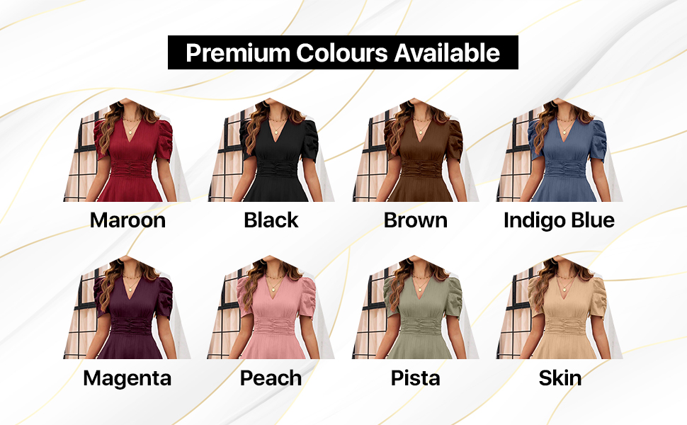 Women's V-Neck Maxi Dress, A-Line Style, Puff Sleeves, Cinched Waist