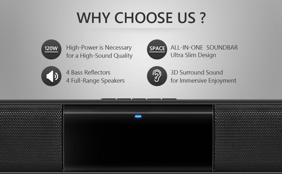 Sound Bars for TV, 120W, 32 Inch, 2.1CH Soundbar Builtin
