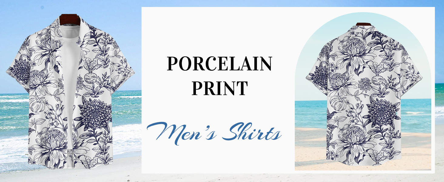 DRESSFO Matchable Couples' Outfit Porcelain Print Men's Shirt