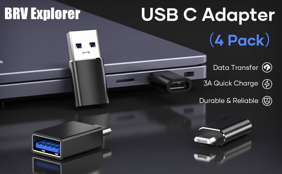 USB to USB C Adapter 4Pack, USBC Male to USB 3.1 Female Adapter, Micro