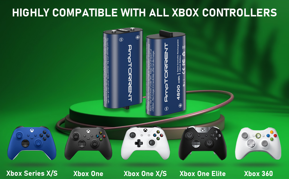 AmpTORRENT Xbox Battery Pack Rechargeable, 2×1600mAh