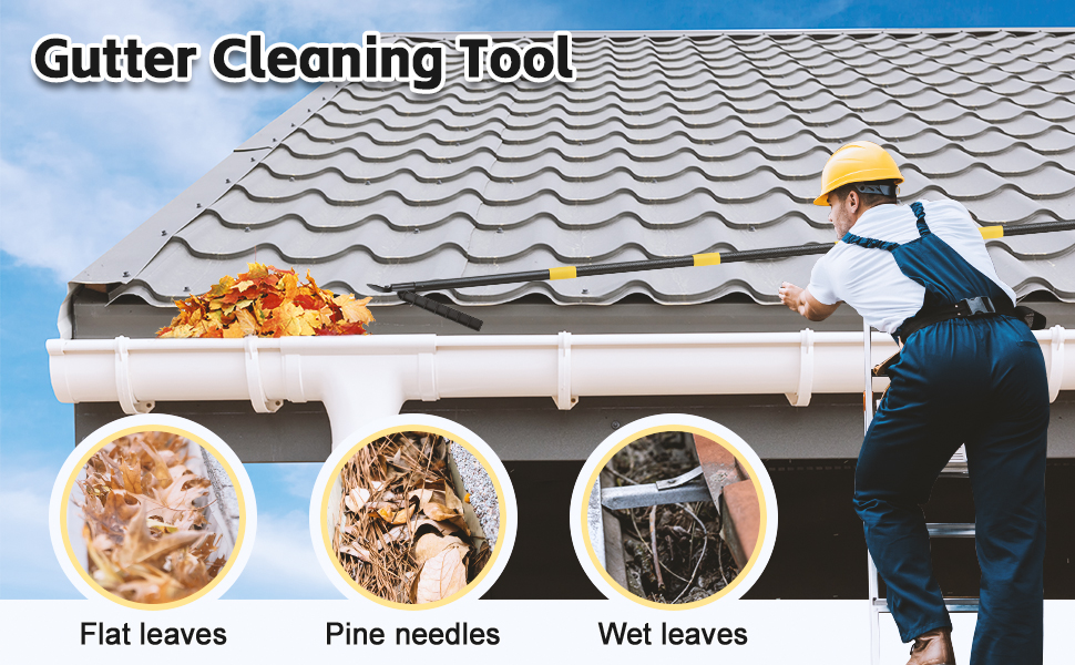 Gutter Cleaning Tool with 235cm Extendable Pole, Rain Gutter Cleaning