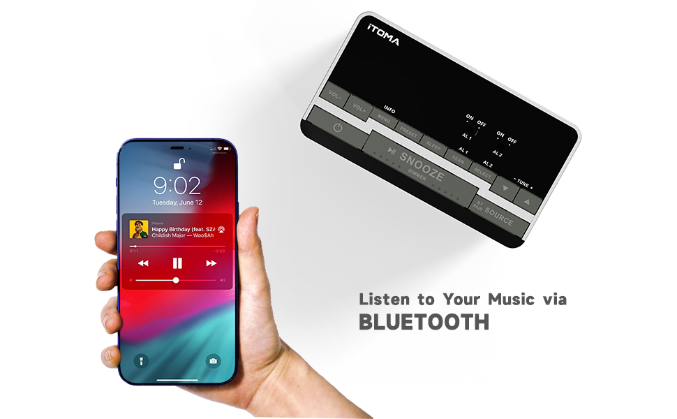 FM & DAB Radio Alarm Clock with USB Charging Port, Bluetooth Stereo