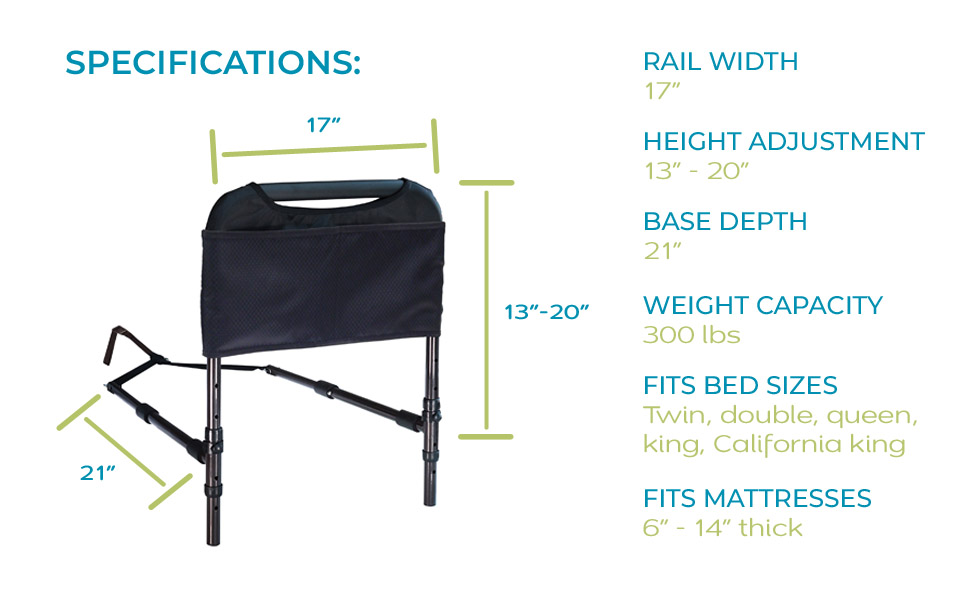 bedside safety handle support assist bed railing organizer pouch adjustable traditional home bed 