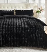 Lotus Karen Fluffy Comforter Set Cover Set-Rabbit Fluff Faux Fur Duvet Cover Full Size,Black Plus...