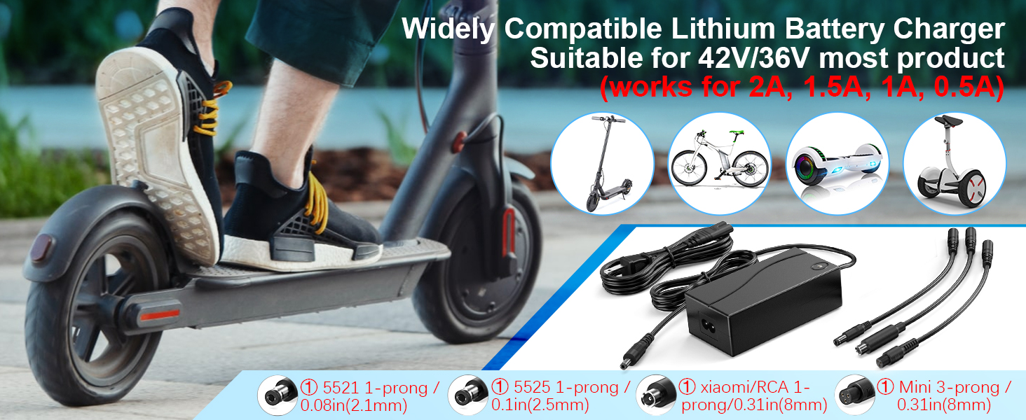 42v 2a replacement charger for electric scooter 42V/36 V lithium lithium battery, scooter charger for Gotrax, Jetson, Swagtron, Brid, Segway, Razor, Sisigad, Xiaomi and others 10 42V 2A electric scooter charger