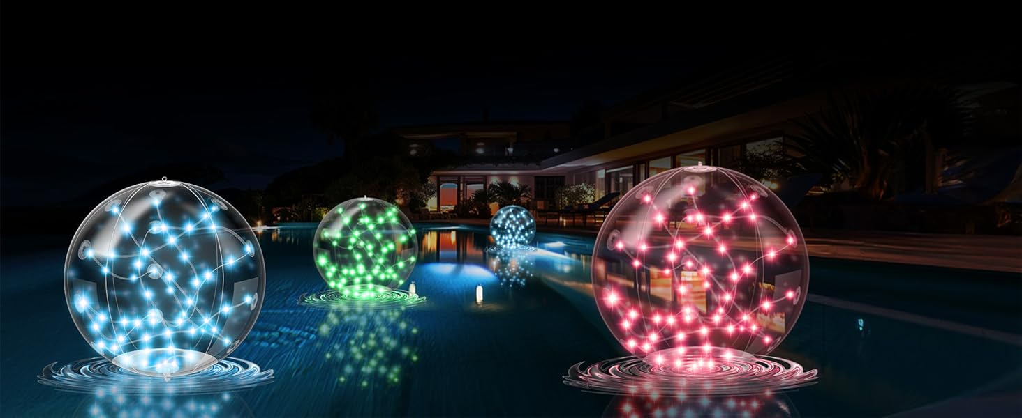 4 Pcs Solar Floating Pool Lights, 14.5" Inflatable LED