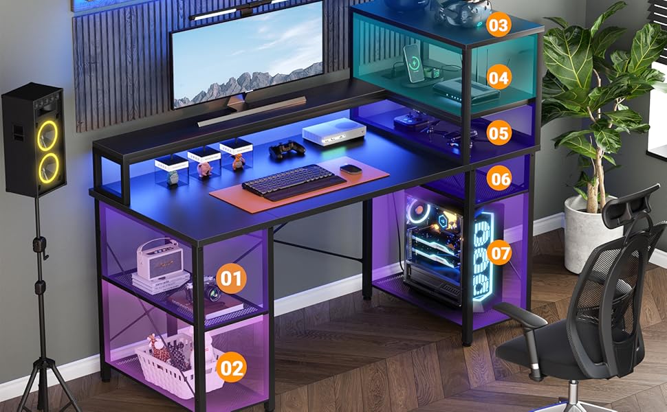 47 gaming desk computer desk table gaming desk with led light gaming desk with storage shelves
