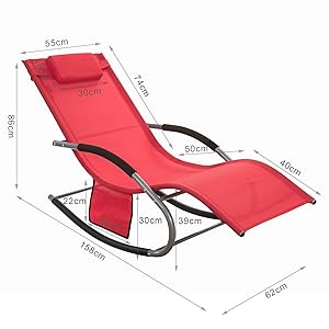 SoBuy Garden Rocking Deck Chair Recliners With Footrest,Red,OGS28-R 19 OGS28-MI