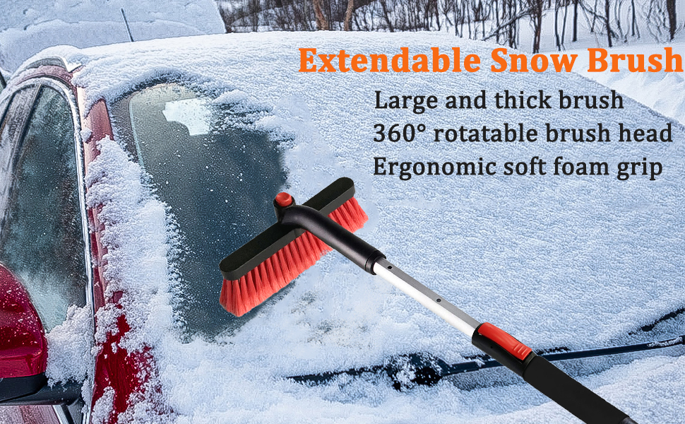 CGLEAM Snow Brush with Ice Scraper for Car Windshield Extendable 35 inch Car Snow