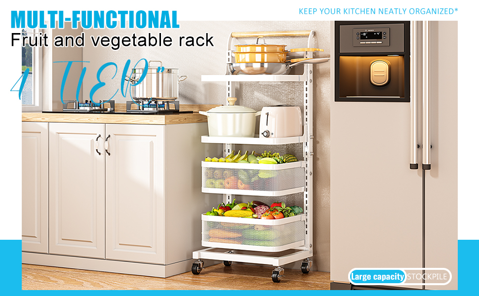 7 code 4 Tier Rolling Utility Cart, Multifunctional