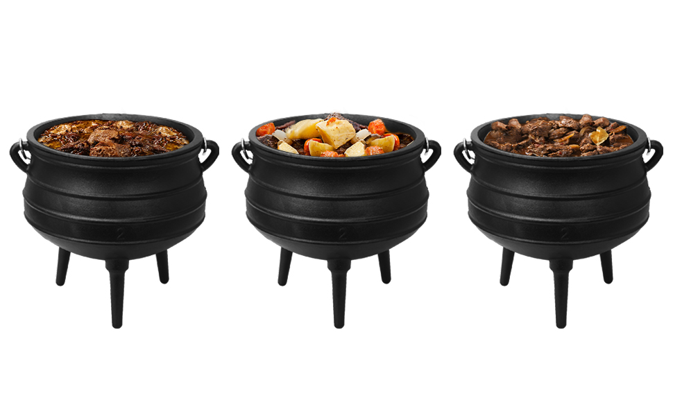 Potji sul-africano, caldeirão de ferro fundido, forno holandês de 6 qt, panela de ferro fundido pré-temperado, panela de 3 pernas