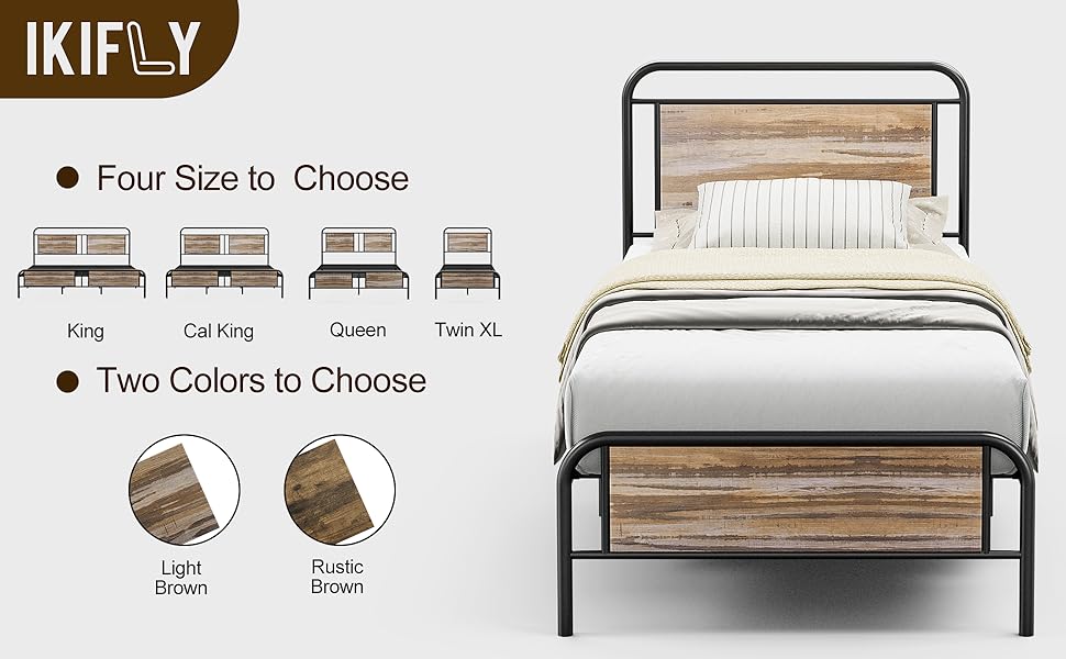 IKIFLY Twin XL Bed Frames with Headboard and Footboard, No