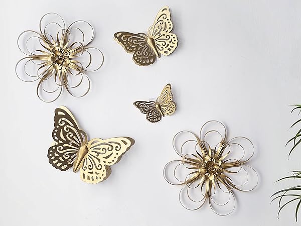 Amazon.com: Remenna Gold Finish Metal Butterflies Wall Art