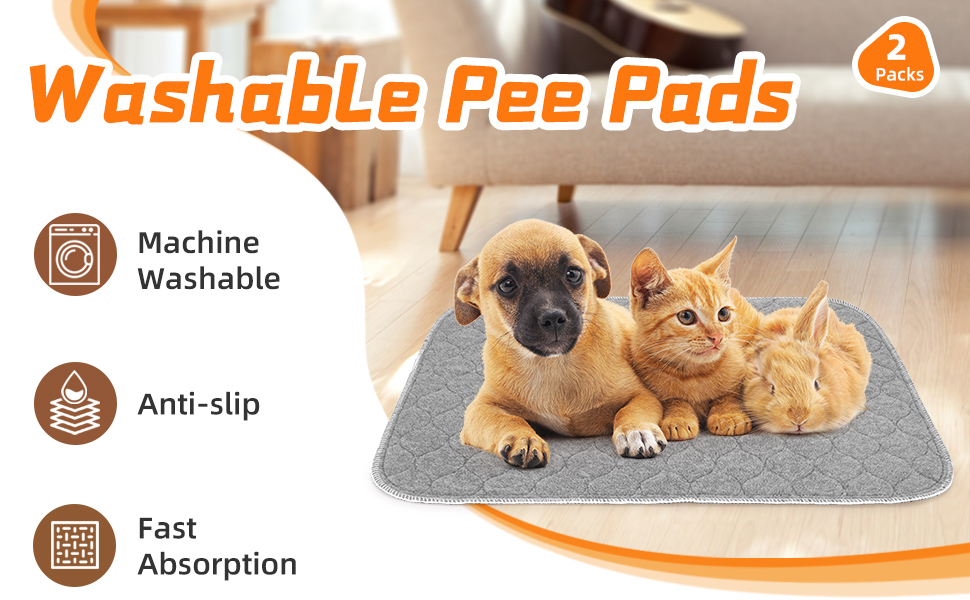 2 Pack Washable Dog Pee Pads Instantly Absorbent and Reusable for