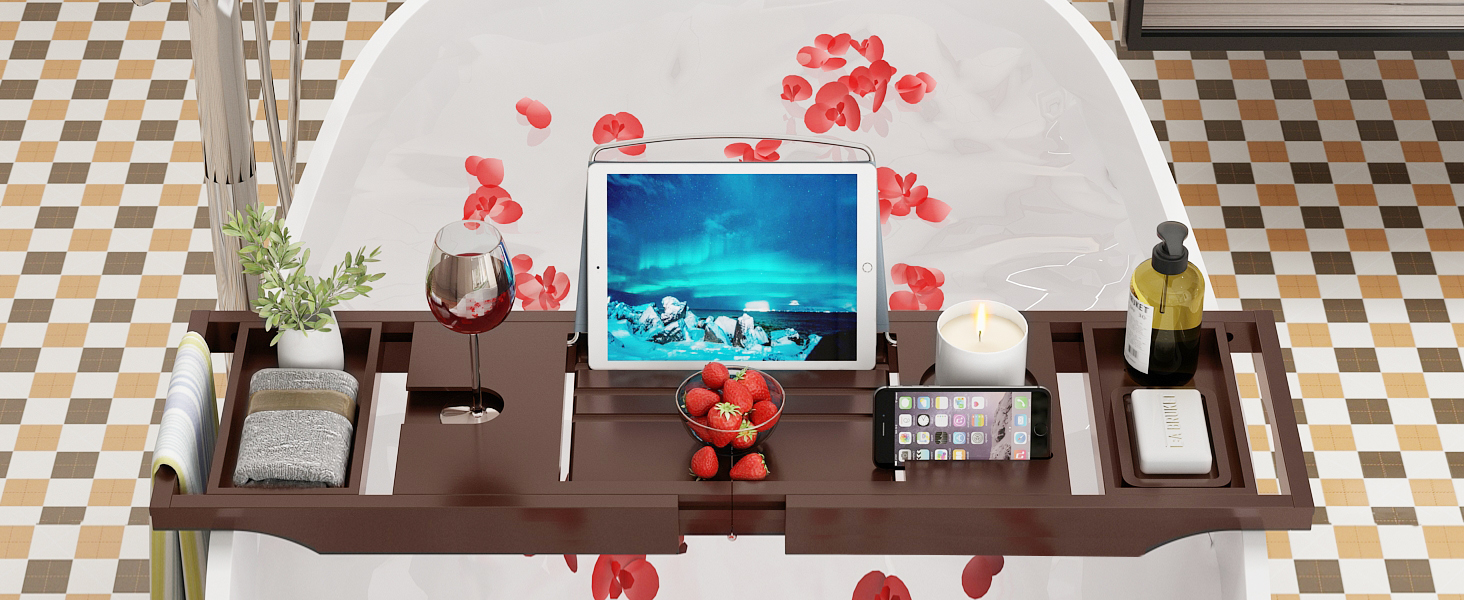 Foldable Bamboo Bathtub Caddy Tray Expandable for Luxury