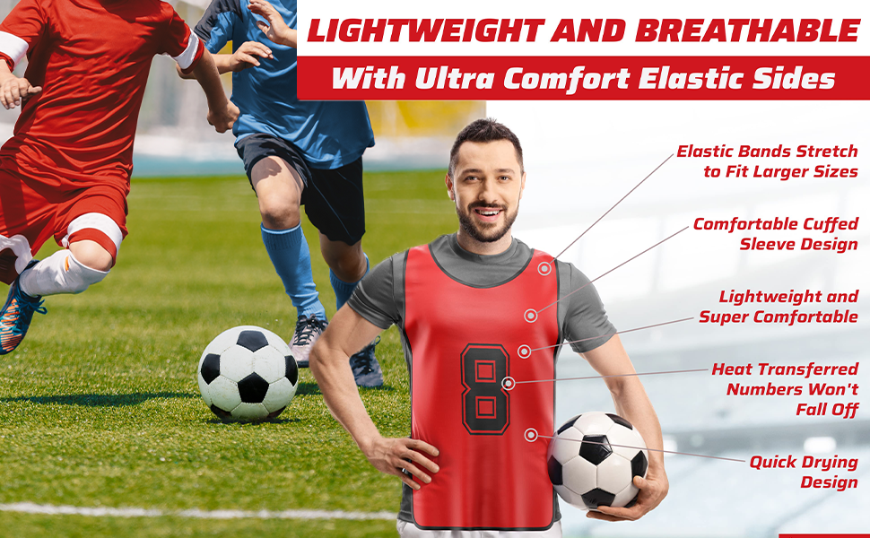 Machine Washable Sports Training Jerseys Bibs. Numbered Front and Back Pinnies for Game  Comfortable