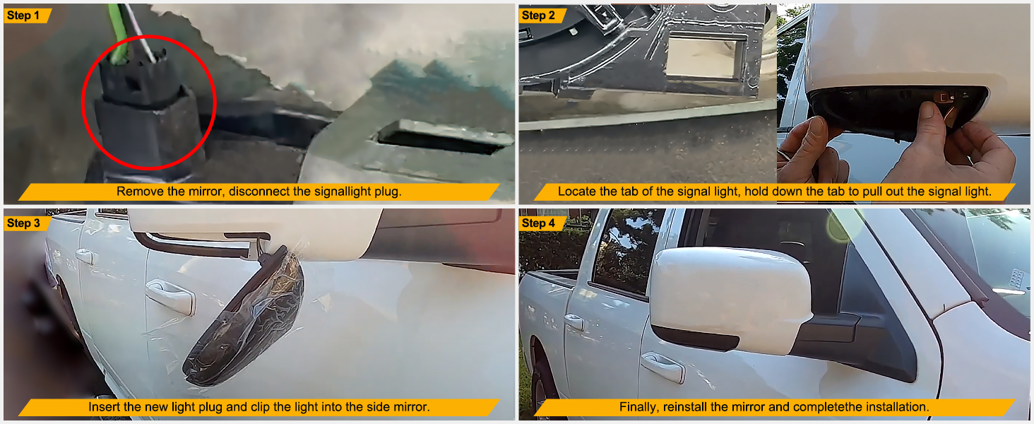 Side Mirror Marker Light Switchback Amber Turn Signals Light White Parking Light