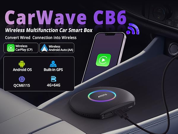 新品 AI Box CarPlay 128GB Android 13 CB6D ATOTO CarWave CB6 ワイヤレスアダプター Magic Box、ワイヤレス