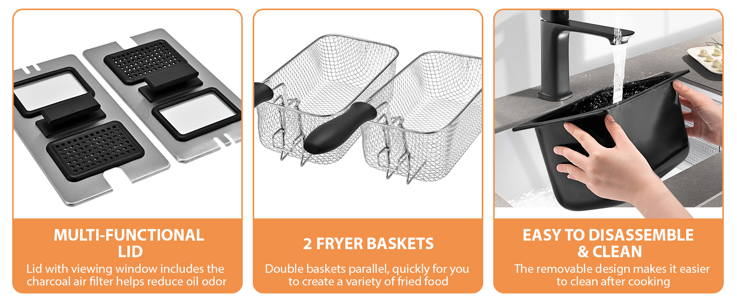 SUSTEAS Deep Fryer, 2 Baskets Electric Oil Fryer with 5.4QT