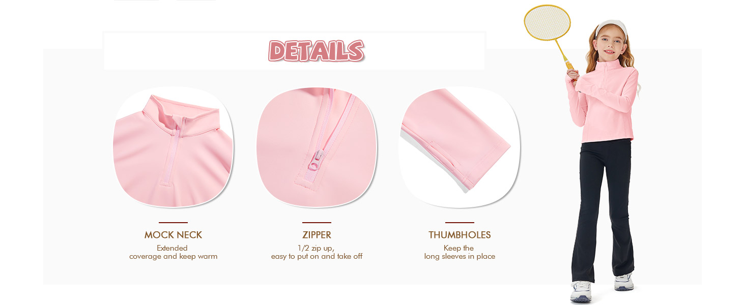 Girls Half Zip Pullover Sweatshirt Kids Long Sleeve Workout Shirts Mock Neck Athletic Cropped Tops
