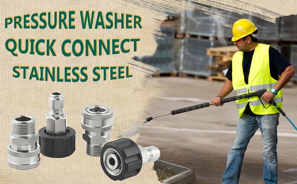 POWER TOWN Pressure Washer Adapter Set, M22 14mm to 3/8 Inch Quick Connect, Pressure