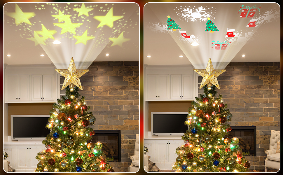 CLISPEED Christmas Star Tree Topper, Glitter Sparkling Hollow Lighted