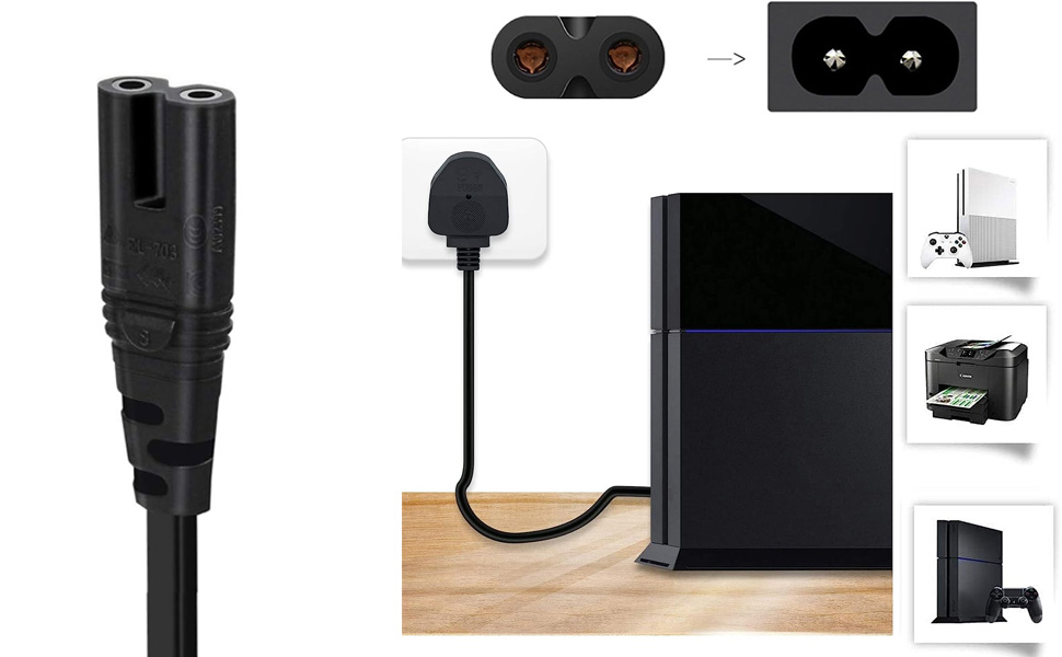 2pcs 10A AC Power Cord 4ft for Sony PS3 Slim / PS4 Slim / PS5, Xbox