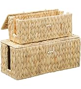 Coeusy Cable Management Box,2 Pack Large & Medium Handwoven Water Hyacinth Cord Hider Organizer B...