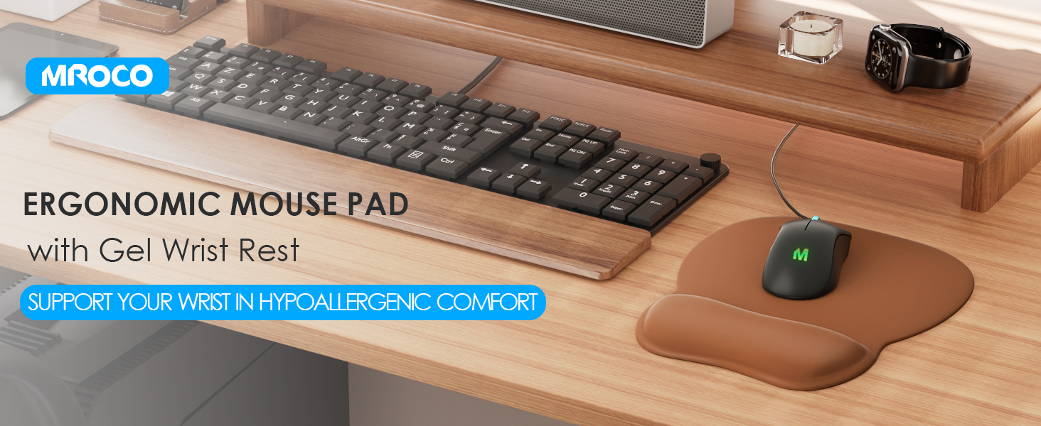 MROCO Ergonomic Mouse Pad with Wrist Support Gel Mouse Pad with Wrist Rest