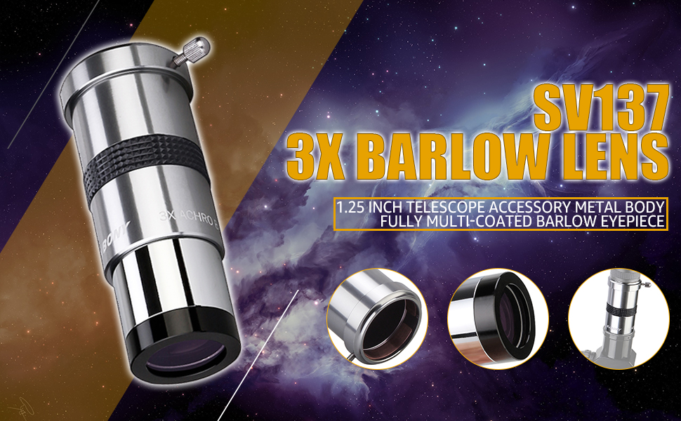Svbony SV137 Barlow 3x, 1.25inch Metal Barlow Lens, FMC Achromatic