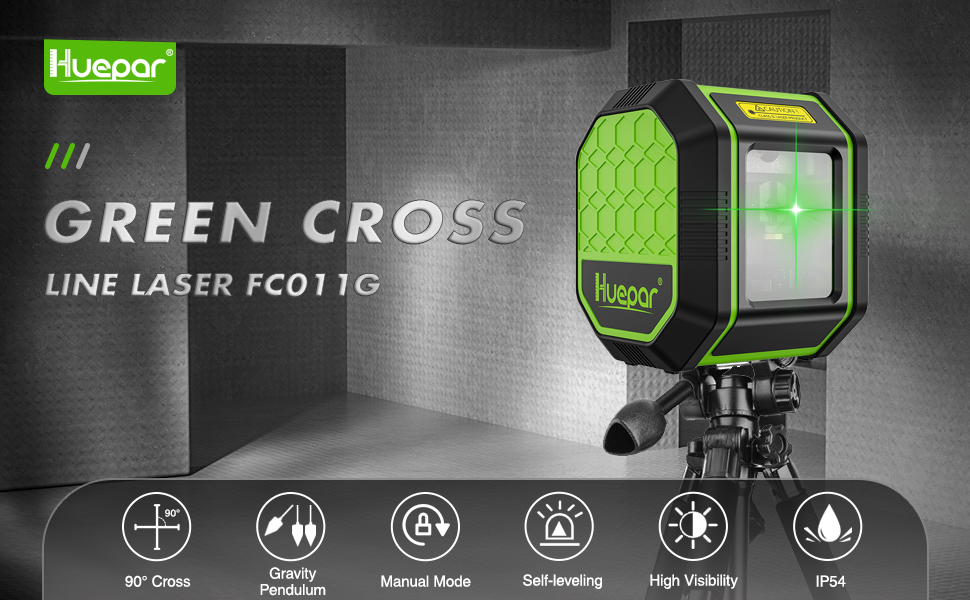 Huepar Green Beam Cross Line Laser Level, SelfLeveling Vertical and