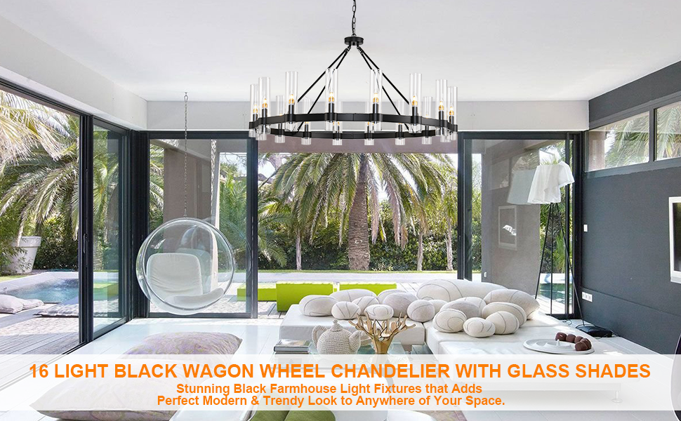 Large black wagon wheel chandelier