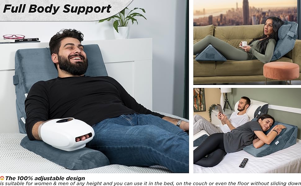 Lunix LX6 3pcs Orthopedic Bed Wedge Pillow Set, Post Surgery Memory