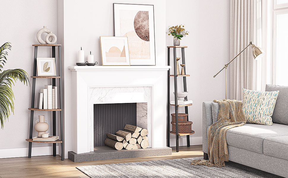 Corner Shelf, 4-Tier Ladder Shelf, Free Standing Bookshelf Bookcase, Industrial Plant Stand, Storage Rack Organiser Display Shelving Unit, For Hallway, Living Room, HOOBRO EBF41CJ01 13 1