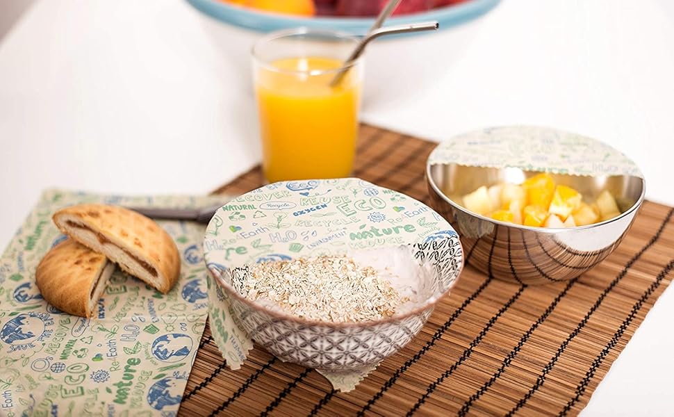 Beeswax Wraps Food Wraps Set of 4 by Re4Earth Organic Cotton Reusable