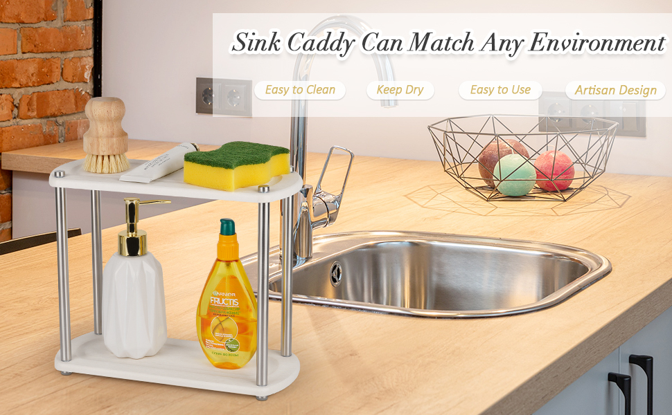 Ozzptuu Sink Caddy 2 Tier Instant Dry Kitchen Sink Organizer Sponge Holder for