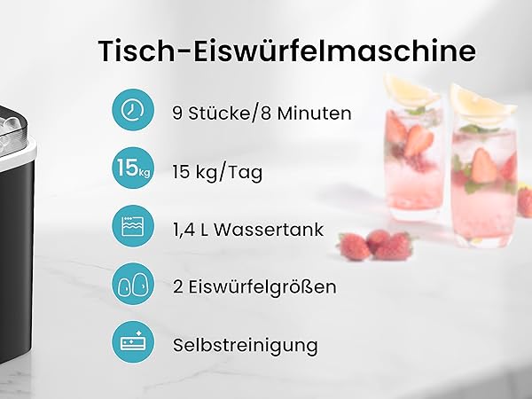 WOLTU Isbitsmaskin, 15 Kg/24 Timmar, 9 Isbitar Pu00e5 7 Min, 1,4 L Vattentank, 2 Isbitar Storlekar, LED-sku00e4rm, Sju00e4lvrengu00f6rande Funktion, Isbitsberedare Med Insynsskydd, Svart WOLTU Isbitsmaskin, 15 Kg/24 Timmar, 9 Isbitar Pu00e5 7 Min, 1,4 L Vattentank, 2 Isbitar Storlekar, LED-sku00e4rm, Sju00e4lvrengu00f6rande Funktion, Isbitsberedare Med Insynsskydd, Svart