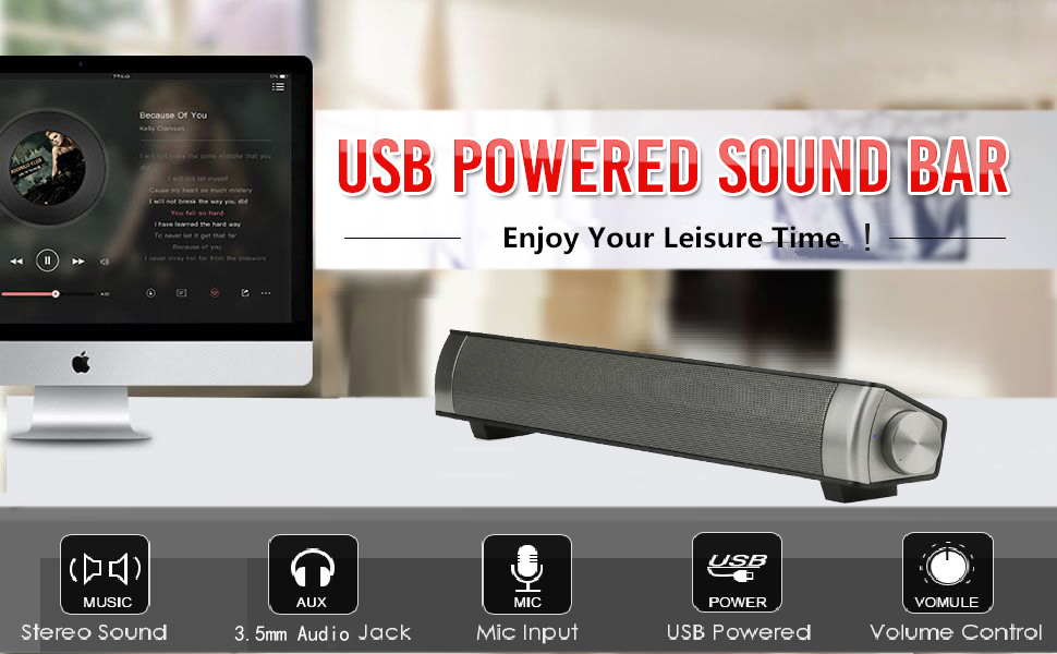 AccLoo Sound Bar Portable Bluetooth Speakers Home Theater for Computer