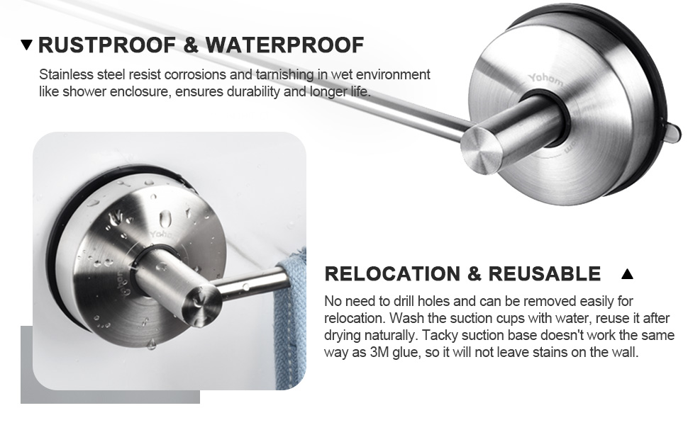 YOHOM Stainless Steel Suction Towel Rail Bathroom 55cm Suction Hand