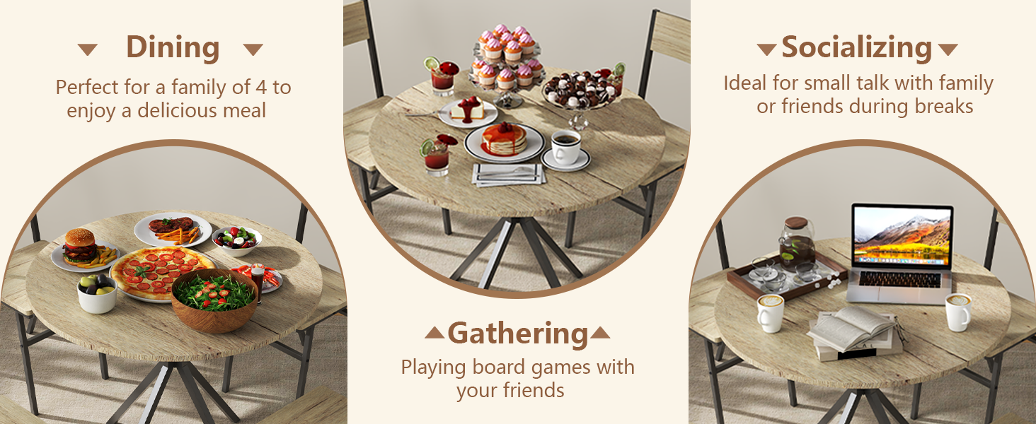 Round Dining Table Set for 4