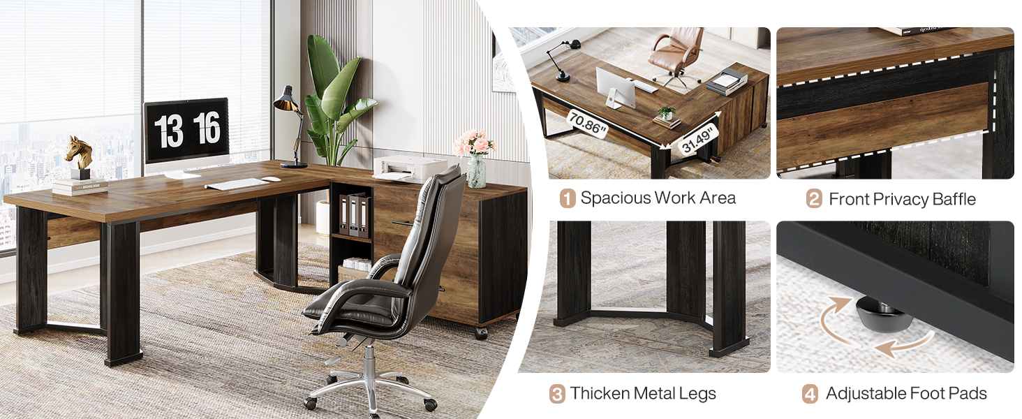 Tribesigns 70.86&amp;#34; Executive Desk with Mobile File Cabinet