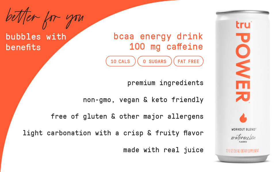 Tru Power Sparkling Water, Keto Pre Workout Energy Drinks