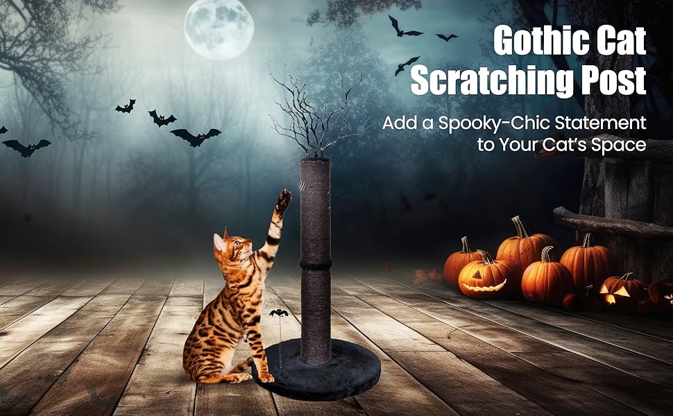Black Scratching Post, Gothic cat scratching post, goth cat furnitures, gothic cat toys, gothic cat