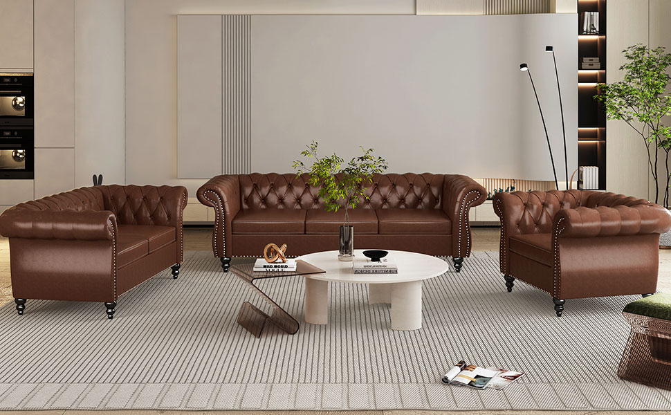 QHITTY 2 Piece Living Room Set, Sectional Chesterfield Sofa